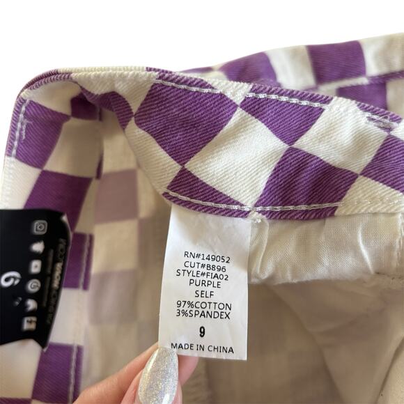 Fashion Nova Pit Stop Purple and White Checked High Rise Denim Shorts Size 9 - Picture 6 of 8
